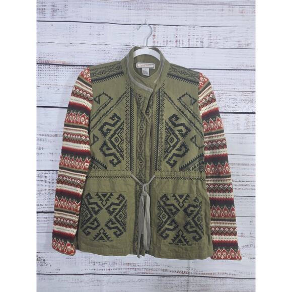 Flying Tomato Boho Aztec Cardigan Jacket Small Tie Wasit Knit Fair Isle Sleeves - Picture 1 of 3
